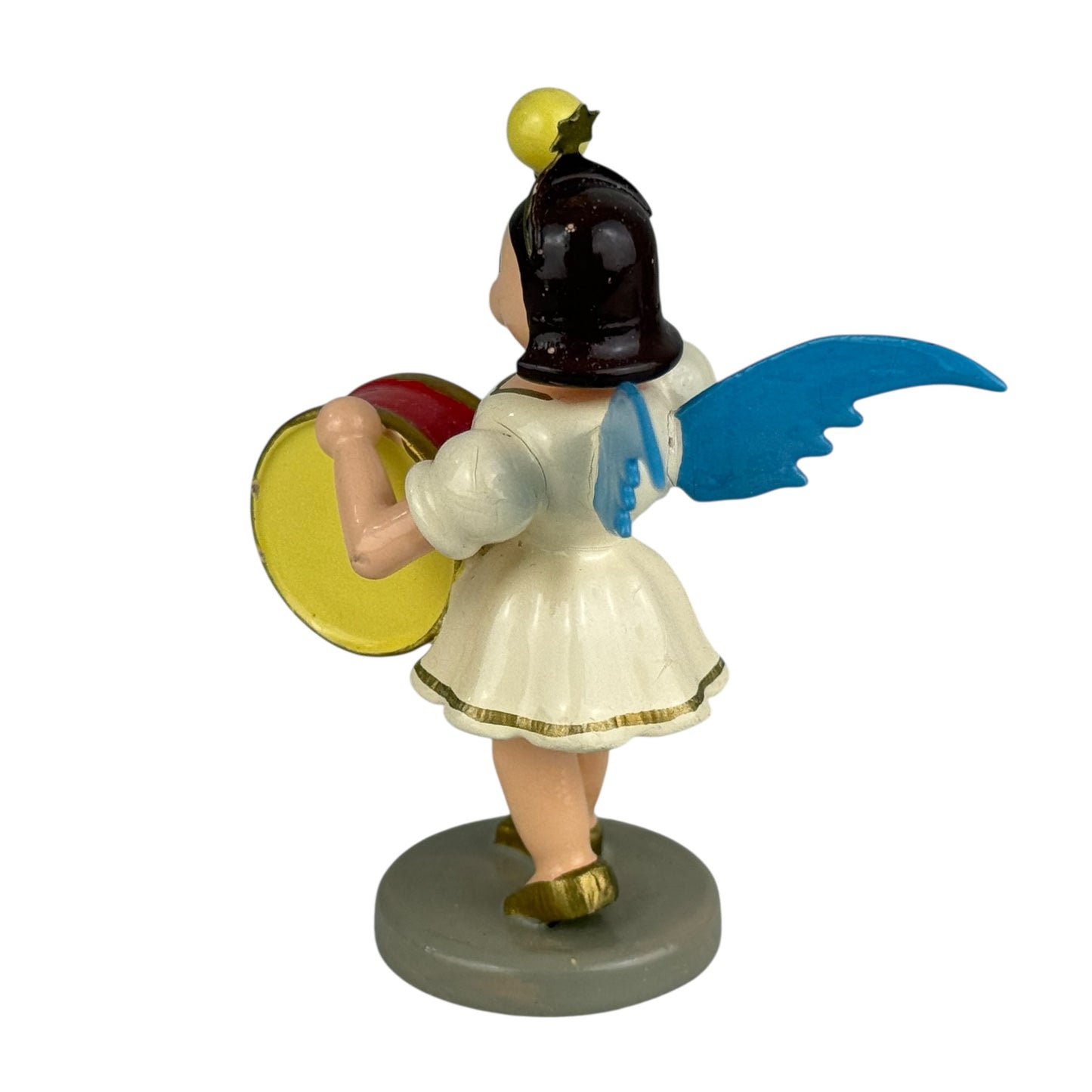 Vintage Erzgebirge Angel with Drum Figurine Wood Christmas Angel 7cm Germany Folk Art Collectible