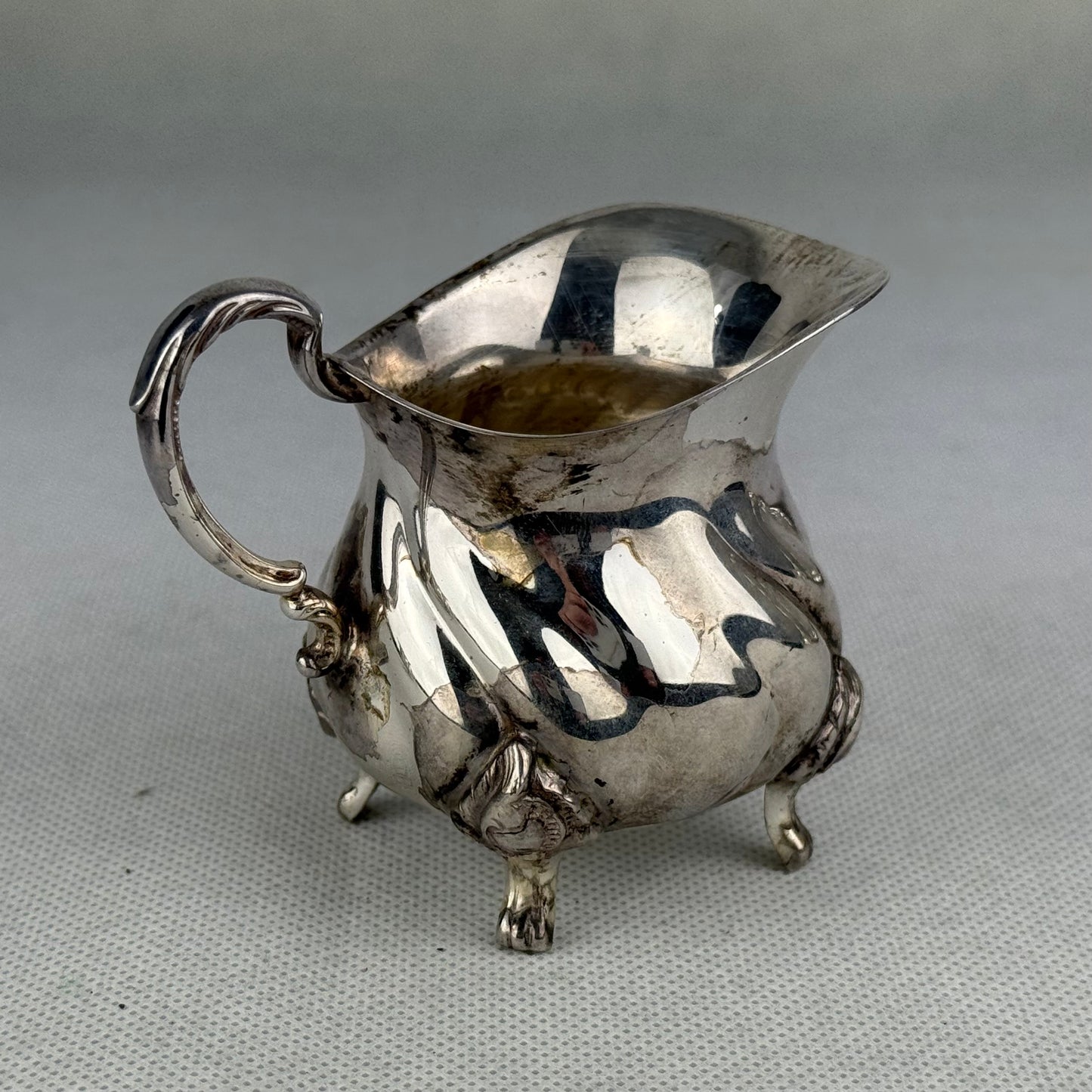 Vintage 925 Sterling Silver Creamer Sugar Bowl & Tray Set – German Hallmarks Crescent Crown