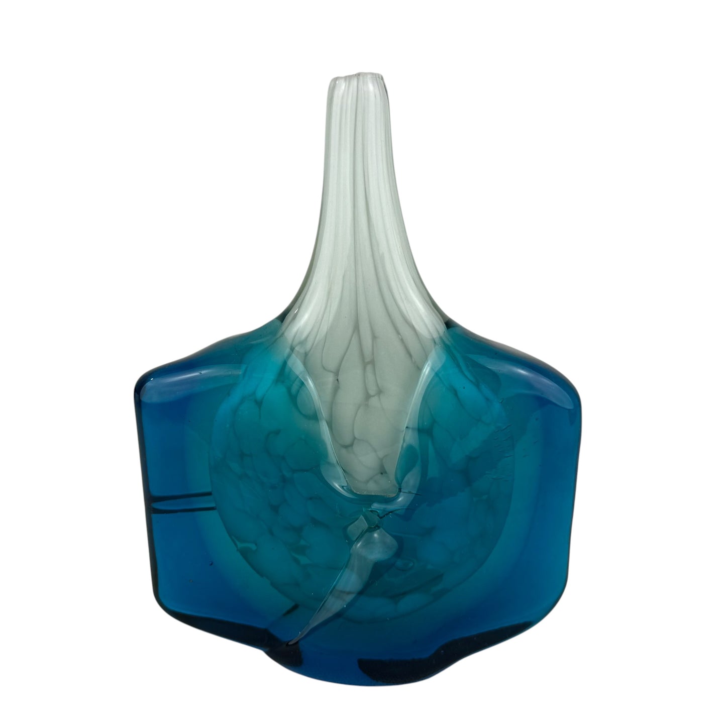 Mdina Glass Vase Malta Signed 18cm Blue White Studio Art Glass Vintage