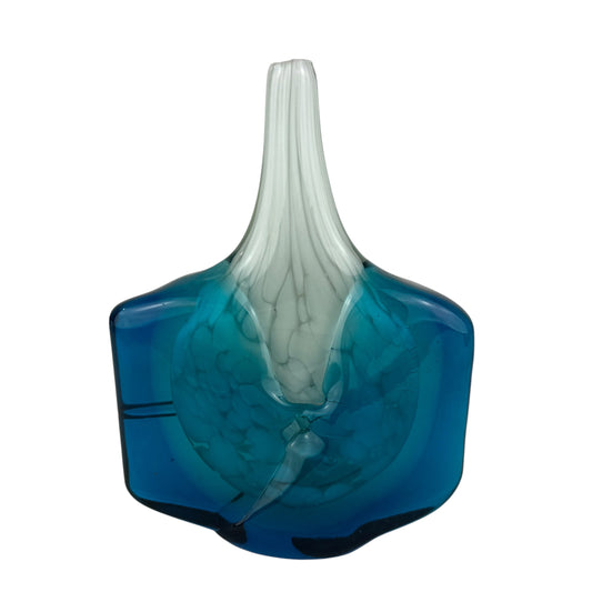 Mdina Glass Vase Malta Signed 18cm Blue White Studio Art Glass Vintage