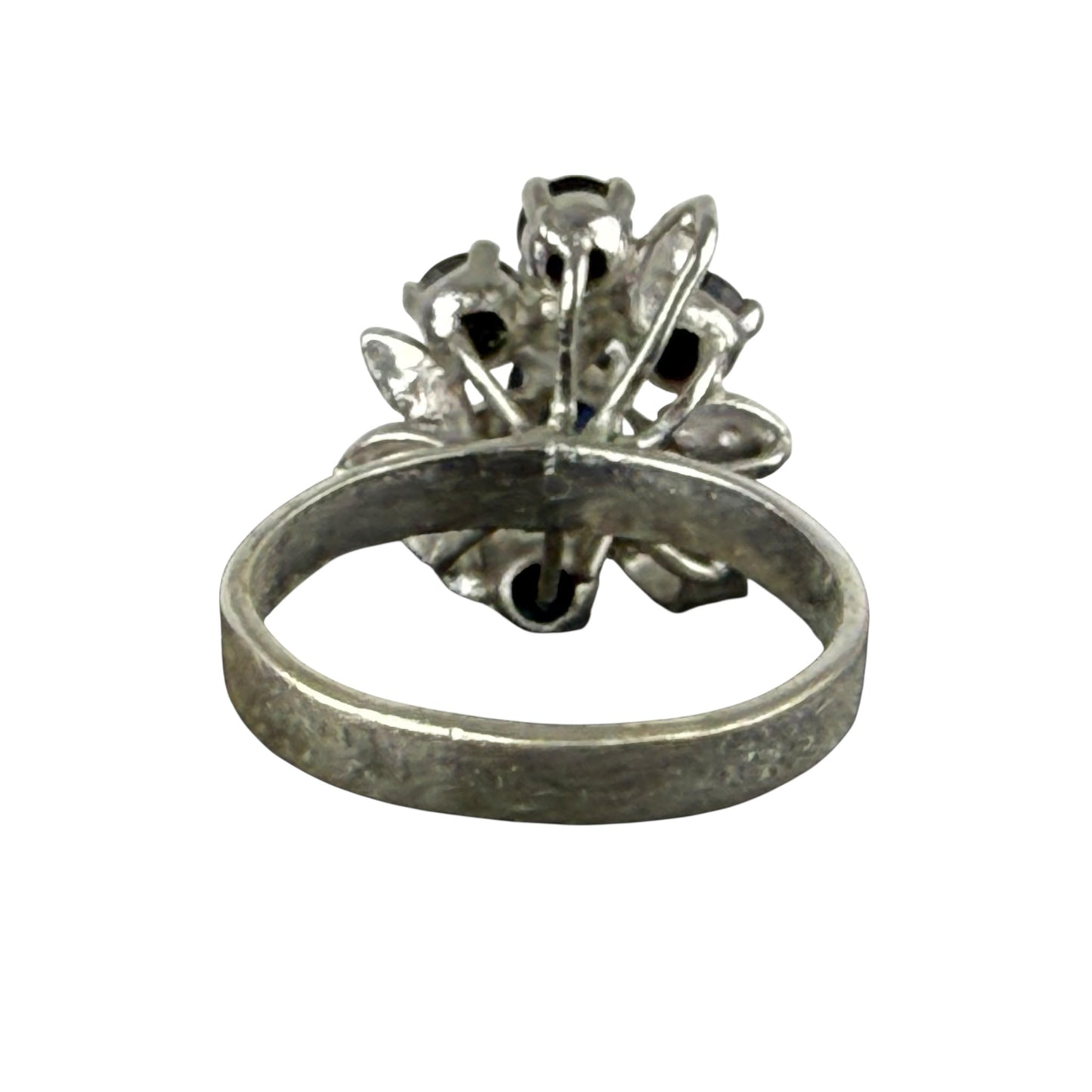 925 Sterling Silver Blue Sapphire Cluster Ring Size 60 Vintage Floral Design