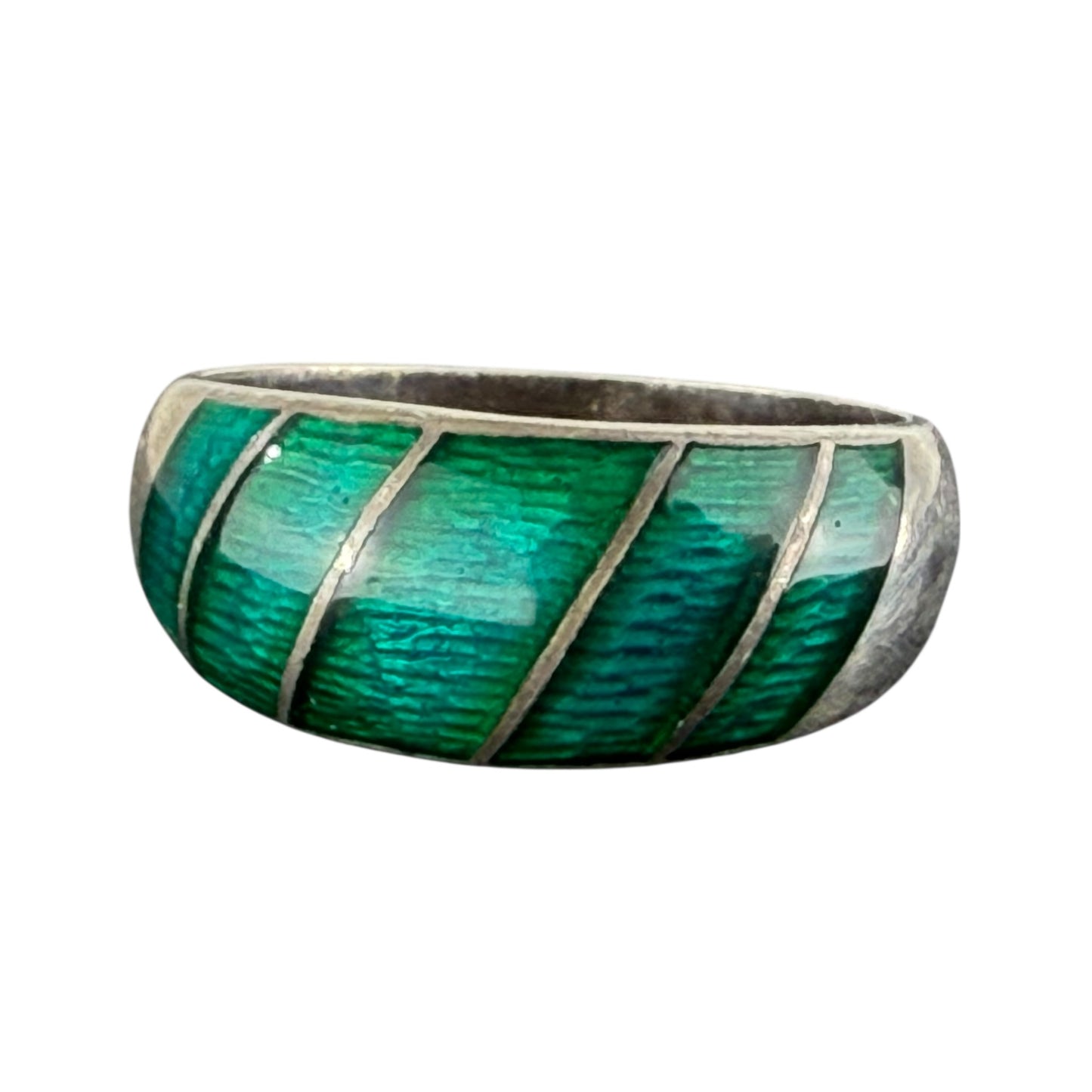 925 Sterling Silver Green Enamel Ring Vintage Minimalist Band Size 53