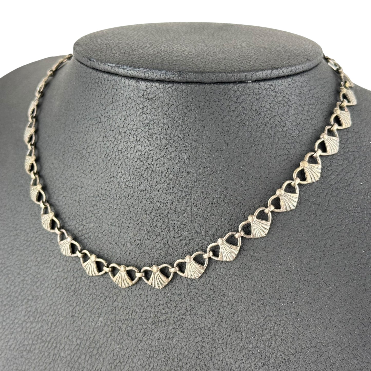 835 Silver Vintage Necklace Art Deco Fan Link Chain 43cm