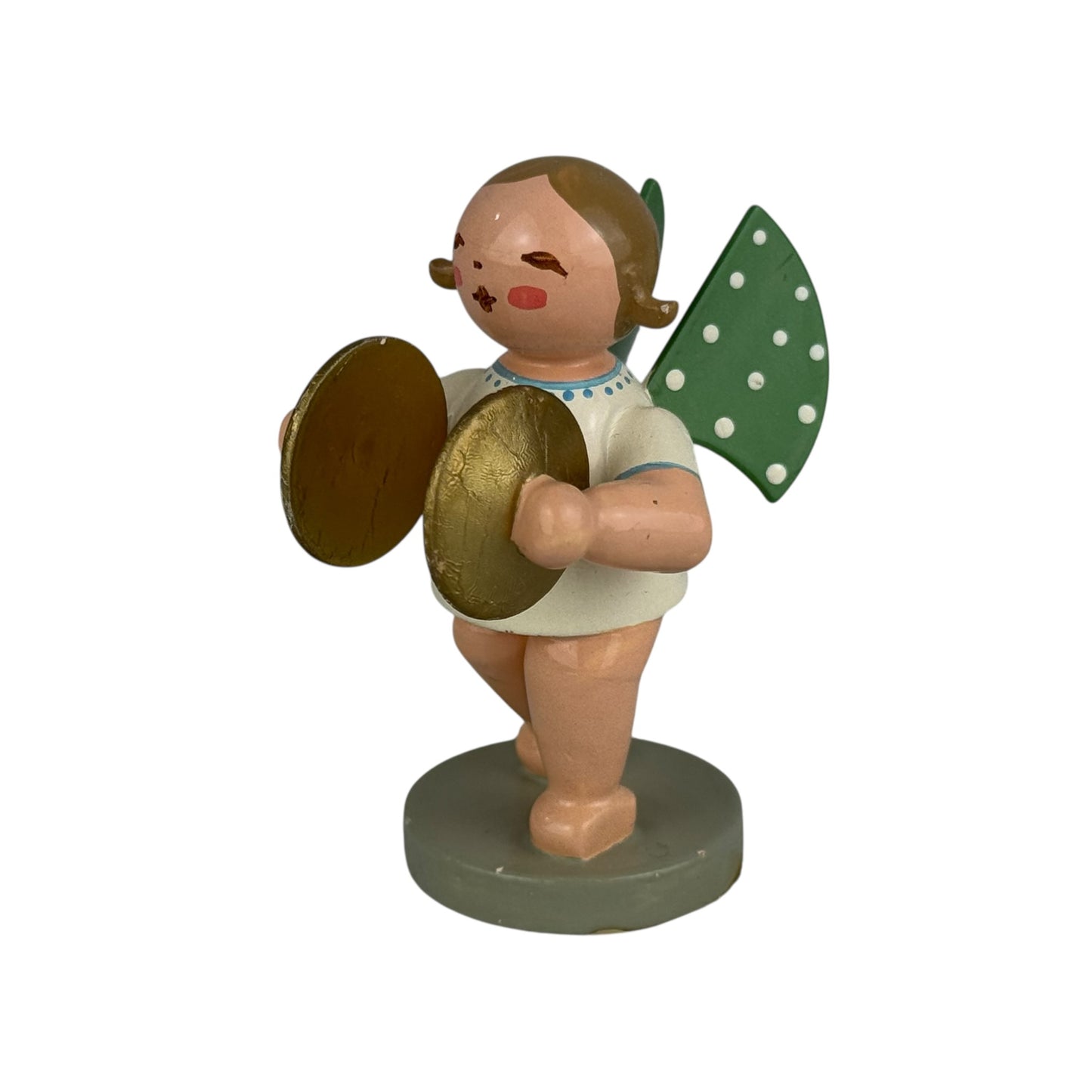 Wendt & Kühn Angel with Cymbals Figurine Erzgebirge Wood Christmas Angel 6cm German Collectible