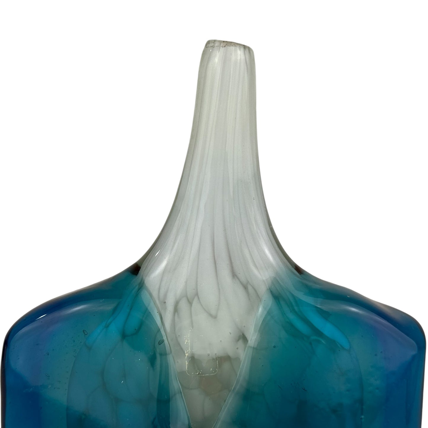 Mdina Glass Vase Malta Signed 18cm Blue White Studio Art Glass Vintage