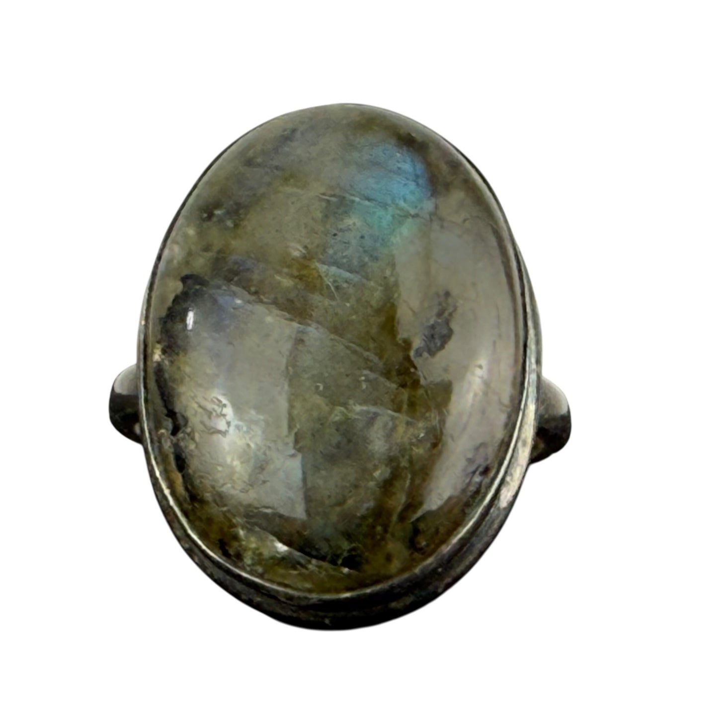 925 Sterling Silver Labradorite Ring Size 60 Natural Cabochon Statement Ring