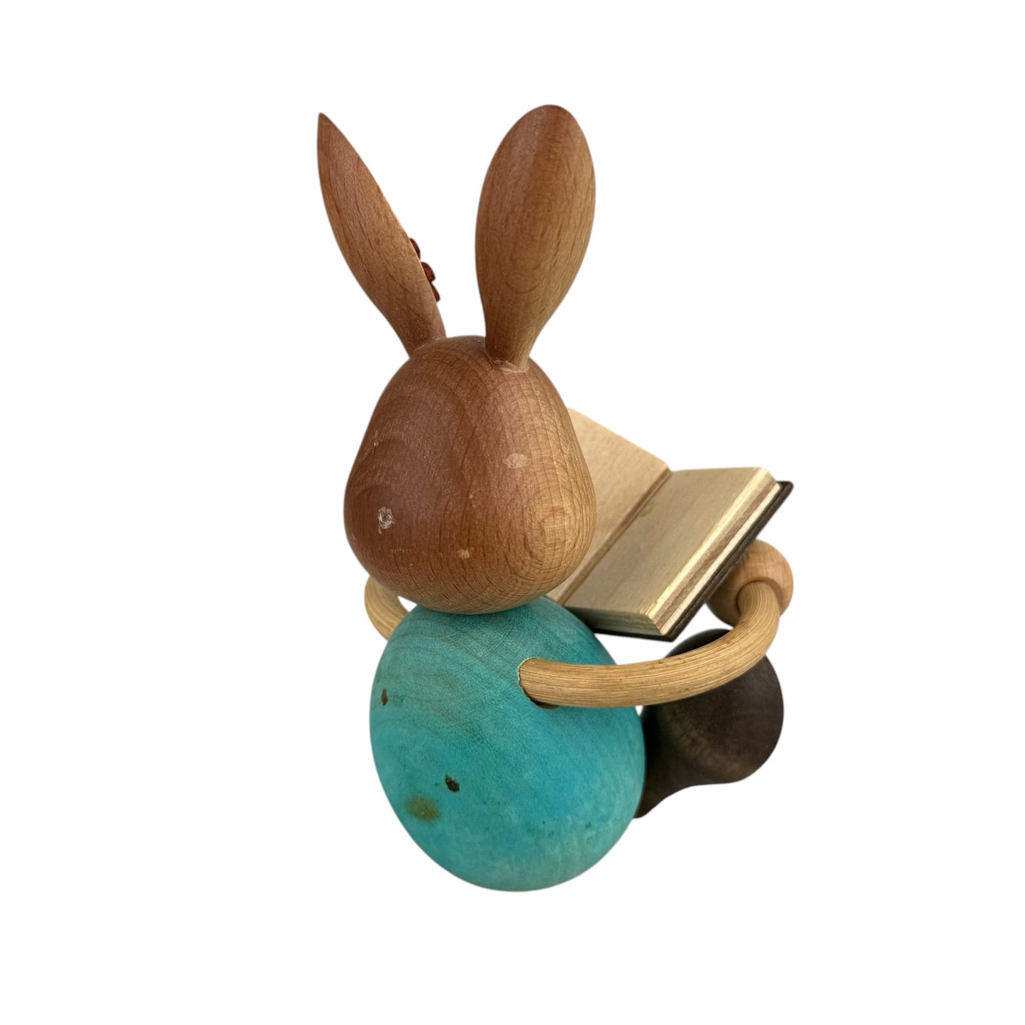 Kuhnert Wooden Bunny Figurine Reading Book 12cm Erzgebirge Germany