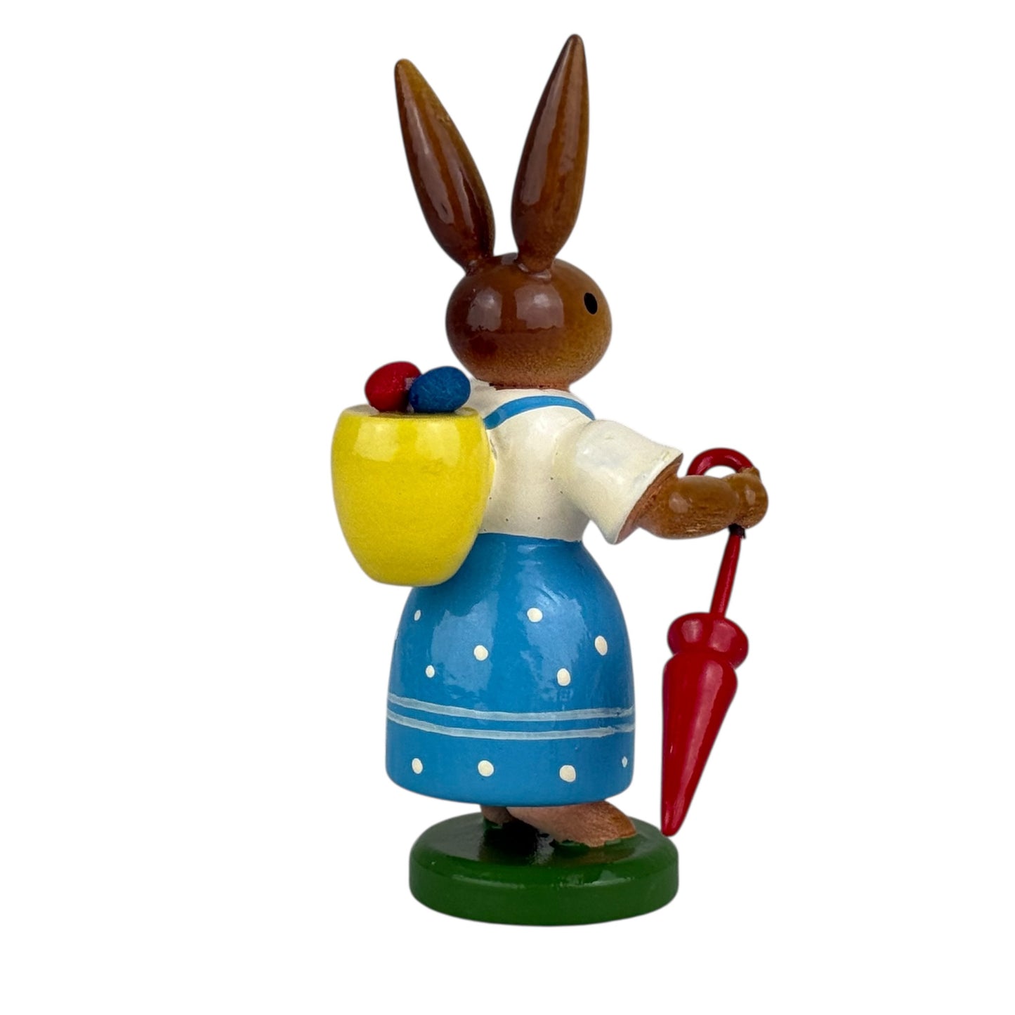 ESCO Erzgebirge Wooden Bunny Figurine 8cm Easter Rabbit with Umbrella Vintage German Folk Art Collectible