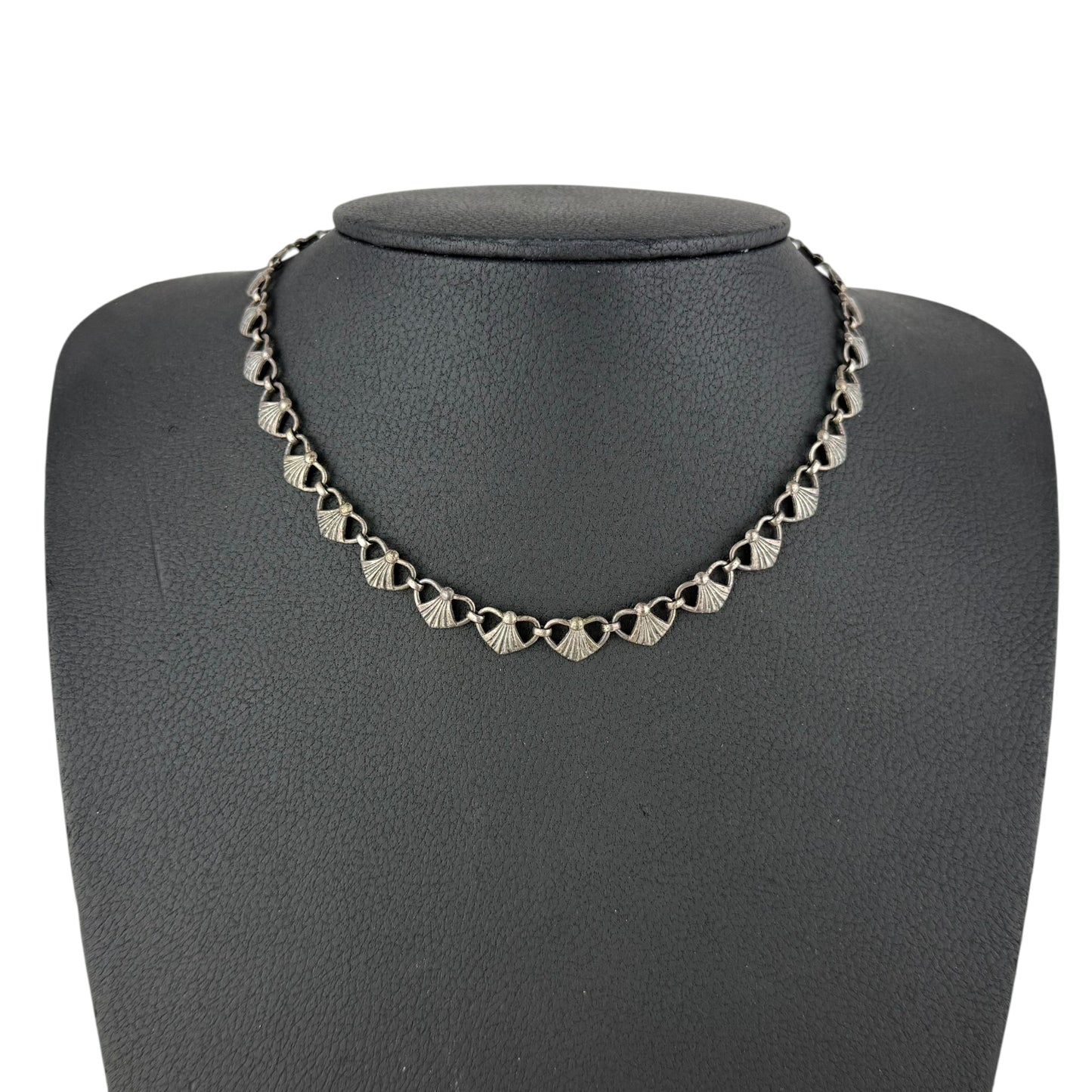 835 Silver Vintage Necklace Art Deco Fan Link Chain 43cm