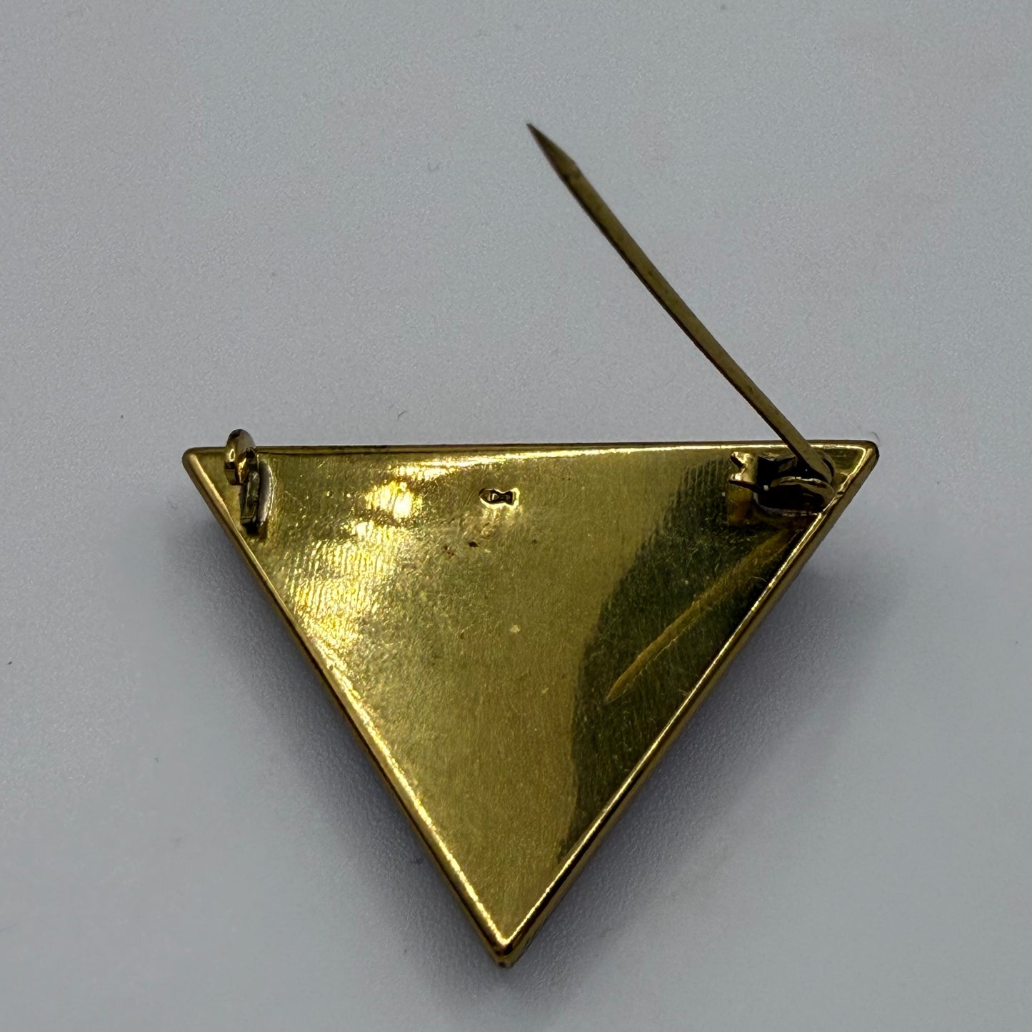 Vintage Amber Triangle Brooch Gold Tone Back Pin Art Deco Style