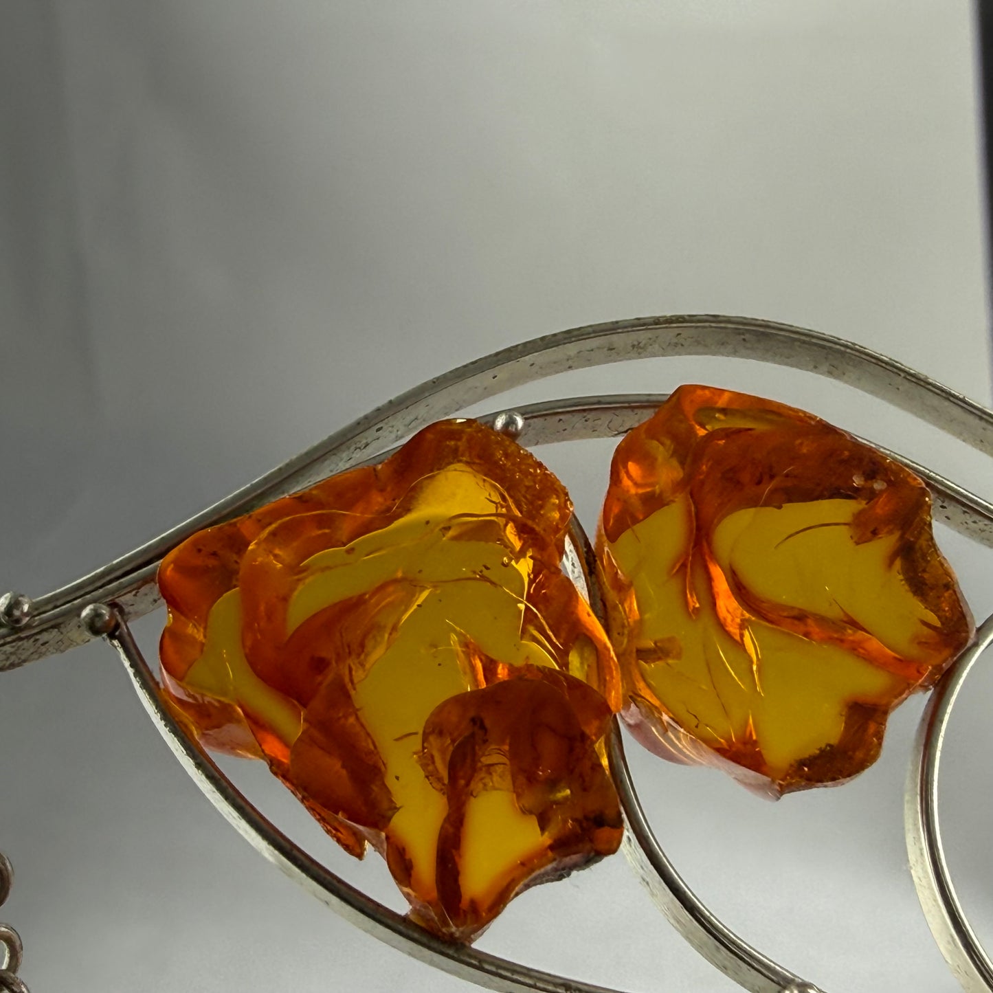 Vintage Baltic Amber Modernist Necklace Cognac Amber Silver Tone 14.7 g