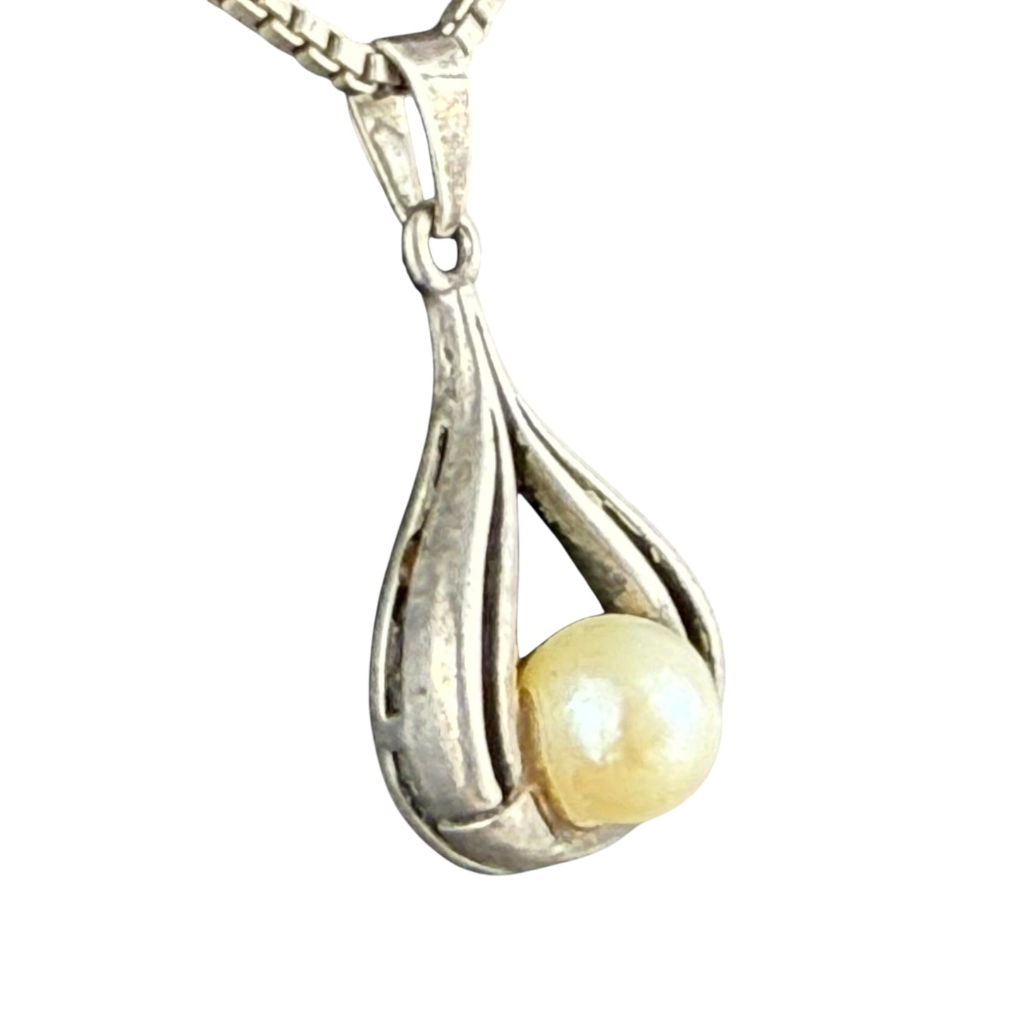 925 Sterling Silver Pearl Pendant Necklace 42cm Vintage Minimalist Drop Pendant