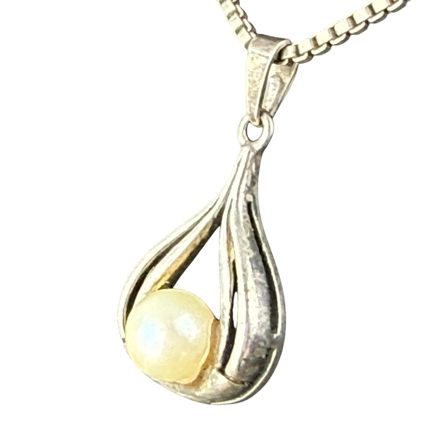 925 Sterling Silver Pearl Pendant Necklace 42cm Vintage Minimalist Drop Pendant
