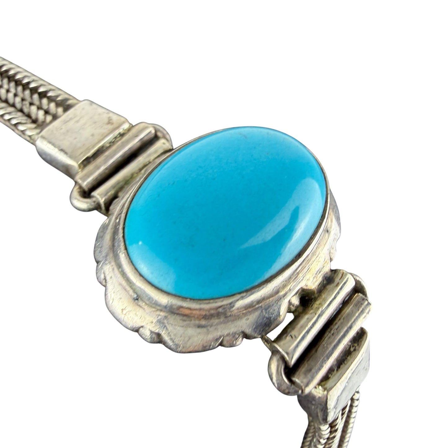 925 Sterling Silver Turquoise Bracelet Vintage Chain Bracelet 19cm