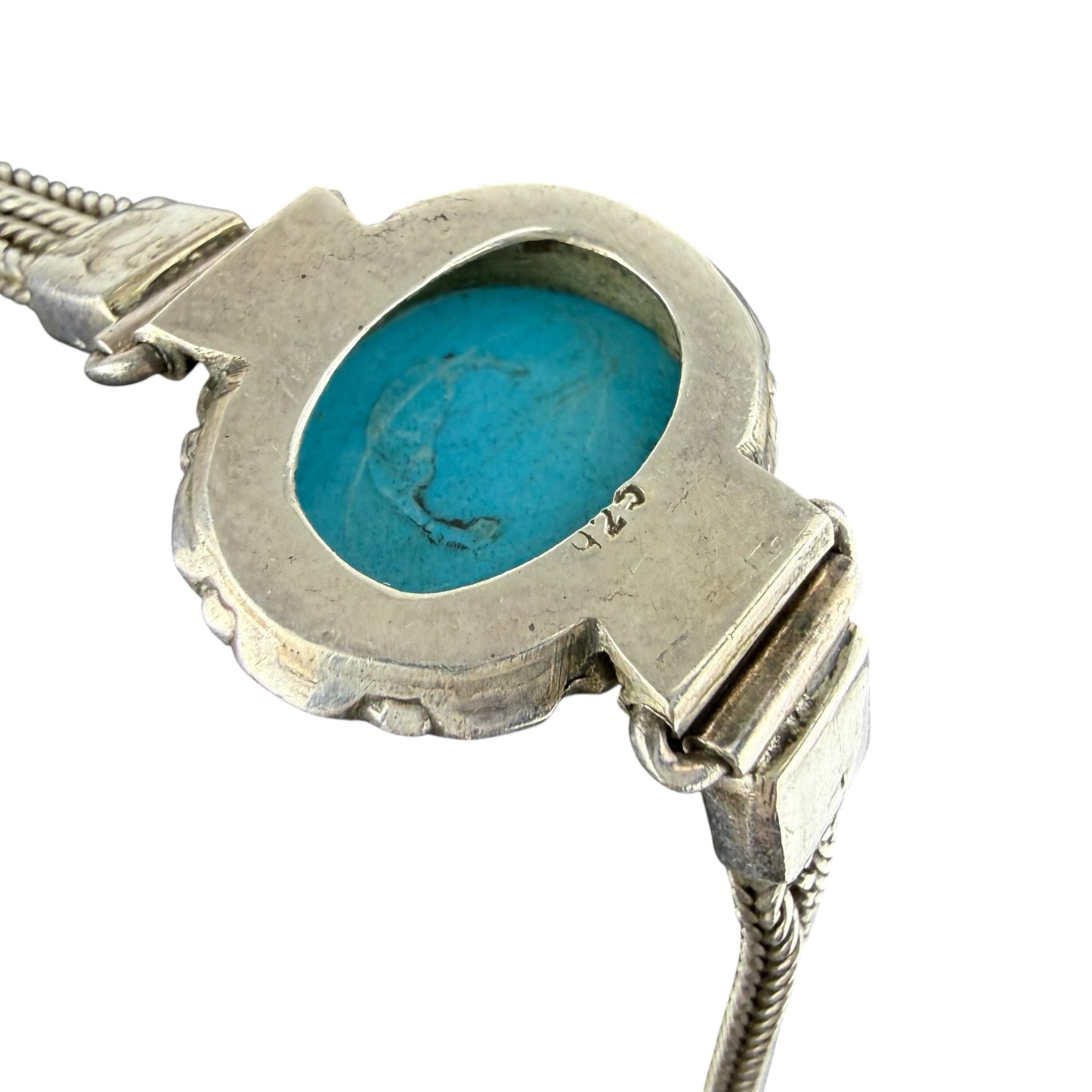 925 Sterling Silver Turquoise Bracelet Vintage Chain Bracelet 19cm
