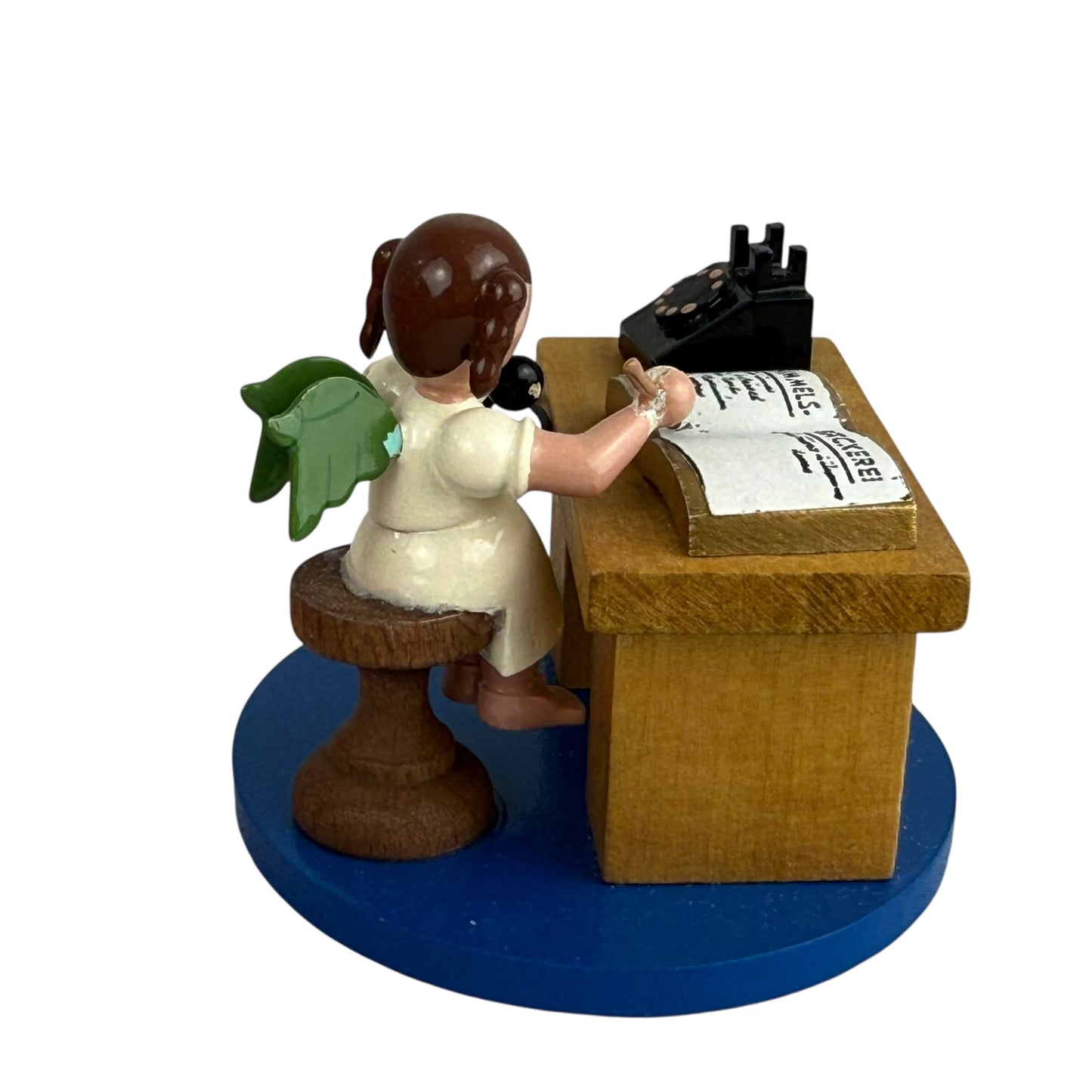 Richard Glässer Angel Desk Figurine Erzgebirge Wood Angel Writing Scene 6cm Germany Folk Art Collectible