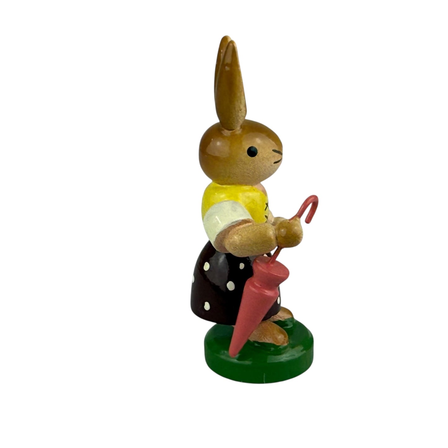 ESCO Erzgebirge Wooden Bunny Figurine 5.5cm Vintage German Easter Rabbit Umbrella