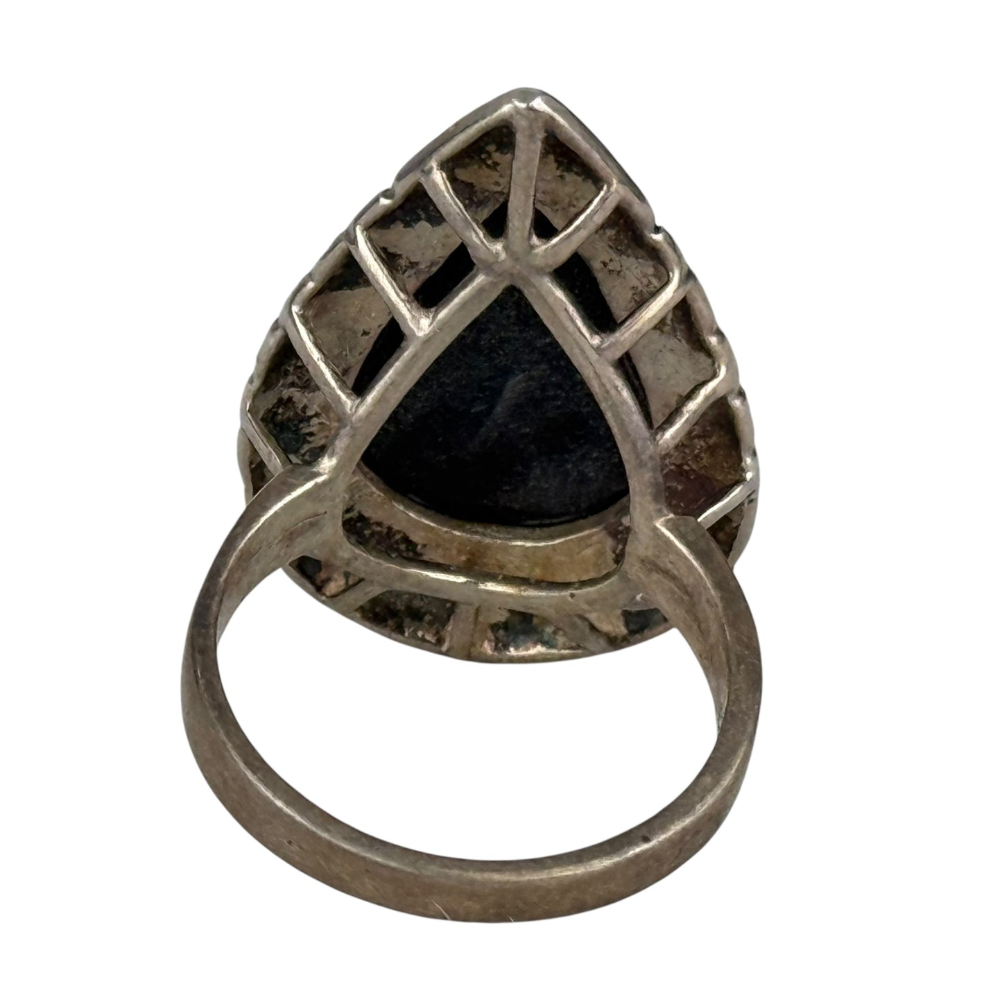 925 Sterling Silver Onyx Marcasite Ring Size 61 Vintage Art Deco 9.3 g