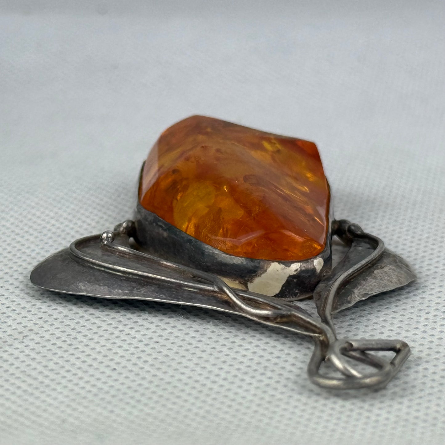 Vintage 925 Sterling Silver Baltic Amber Pendant Large Statement Natural Honey Amber 22.1 g