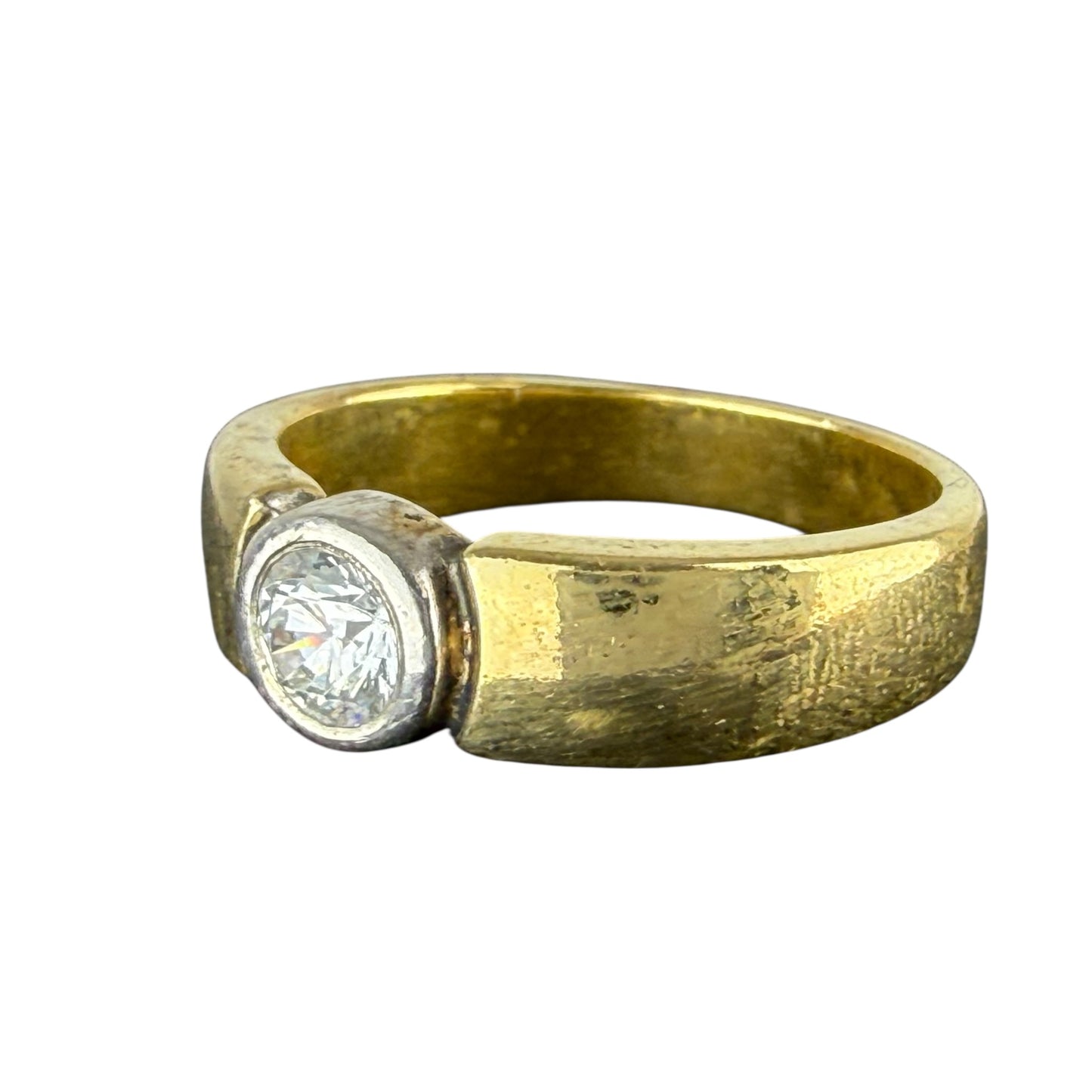 925 Sterling Silver Gold Tone Solitaire Ring Crown Mark Vintage Size 62