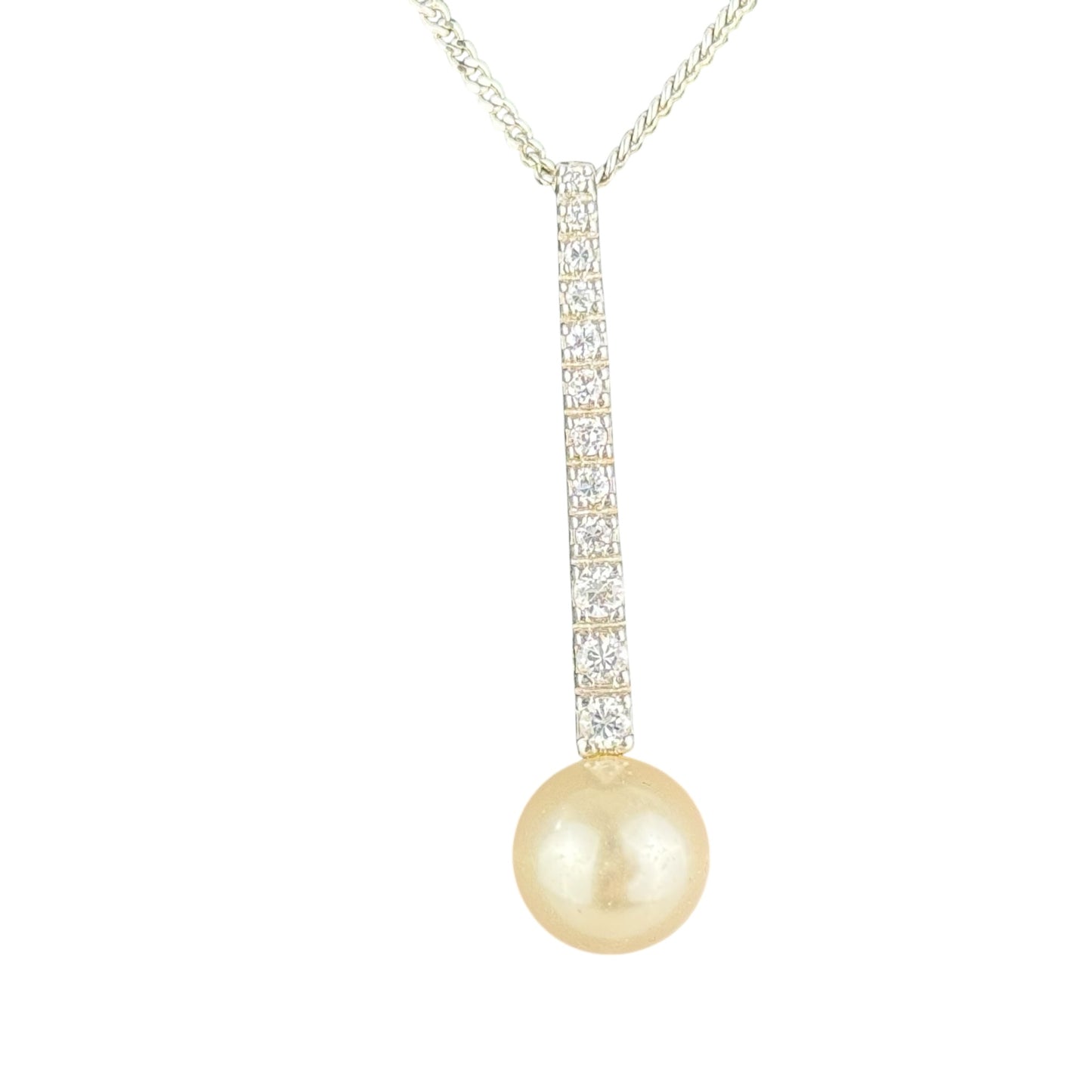 925 Sterling Silver Pearl Pendant Necklace CZ Drop 45 cm Elegant Minimalist