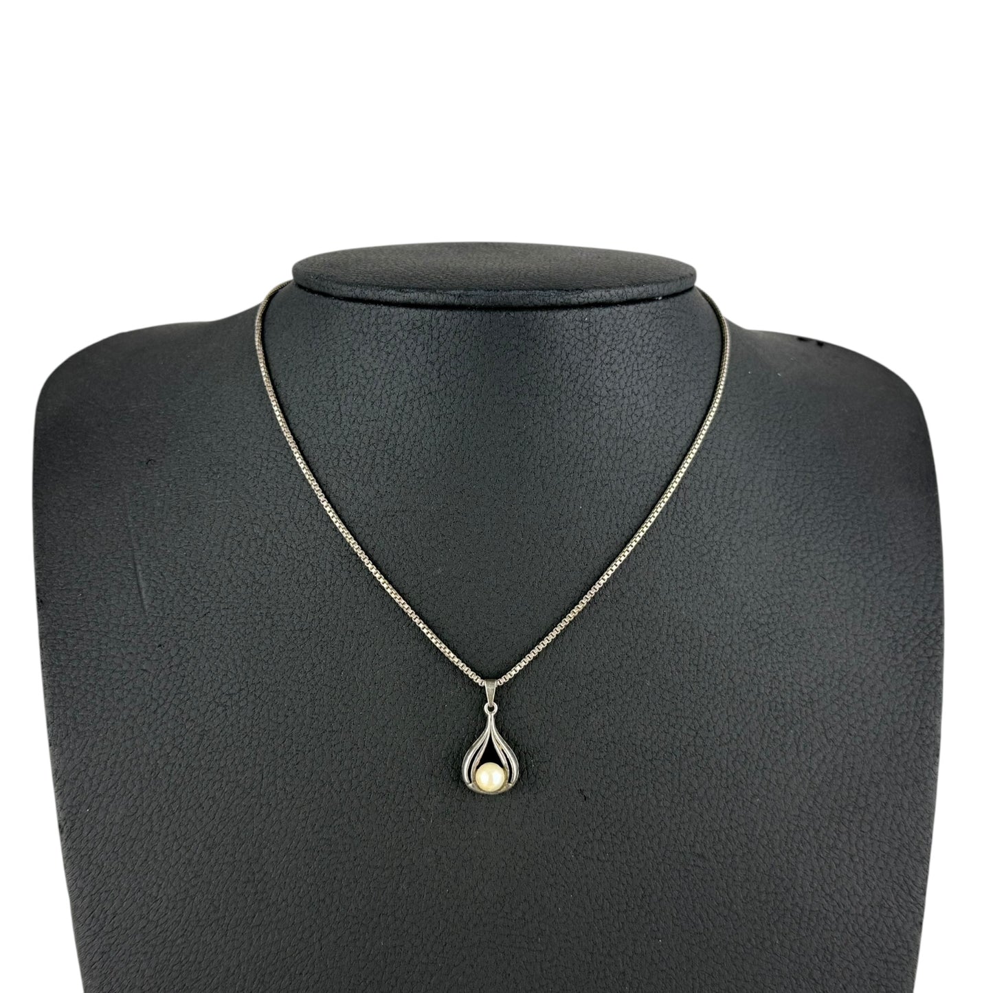 925 Sterling Silver Pearl Pendant Necklace 42cm Vintage Minimalist Drop Pendant