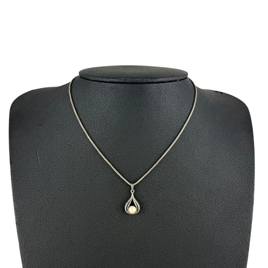 925 Sterling Silver Pearl Pendant Necklace 42cm Vintage Minimalist Drop Pendant