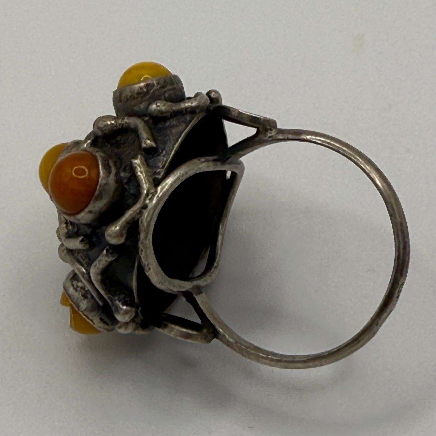 Vintage Silver Ring with Amber Cabochons 800 Silver 8.78g