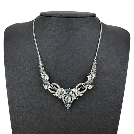 Vintage 925 Sterling Silver Blue Gemstone Necklace 48 cm – 27.3 g Floral Design
