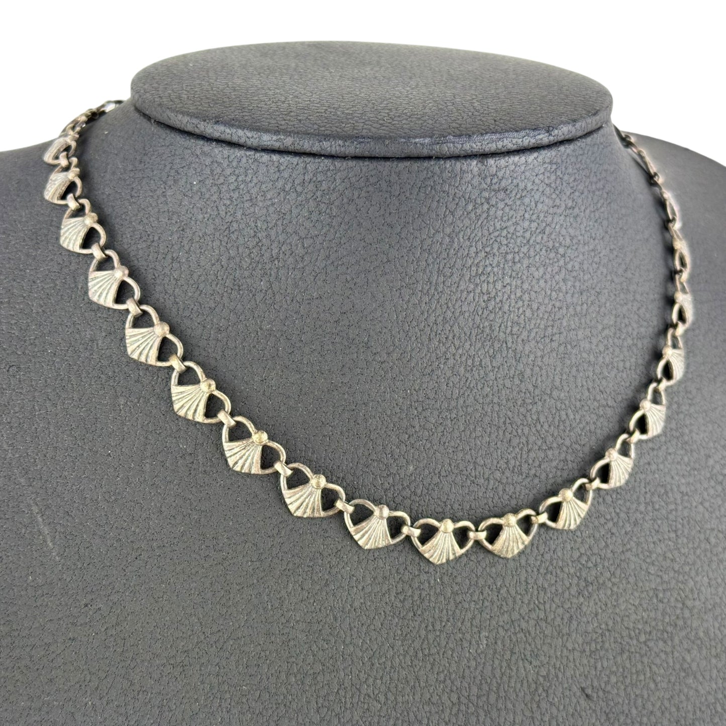 835 Silver Vintage Necklace Art Deco Fan Link Chain 43cm