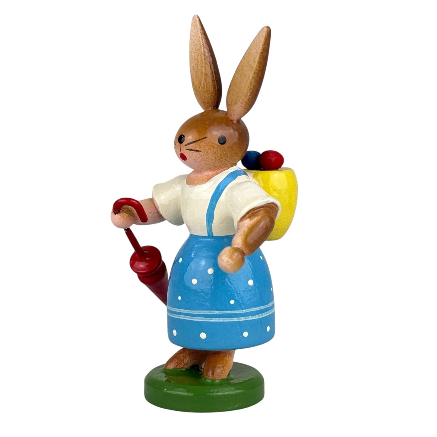 ESCO Erzgebirge Wooden Bunny Figurine 8cm Easter Rabbit with Umbrella Vintage German Folk Art Collectible