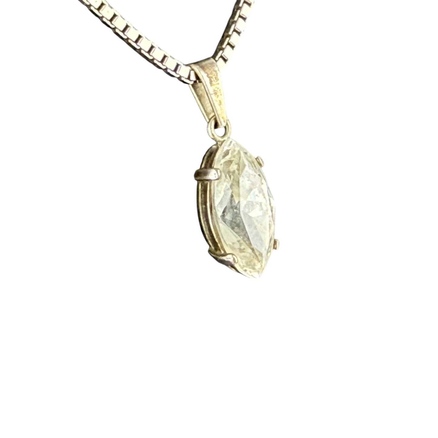 925 Sterling Silver Necklace Marquise Crystal Pendant Minimalist Vintage 50cm