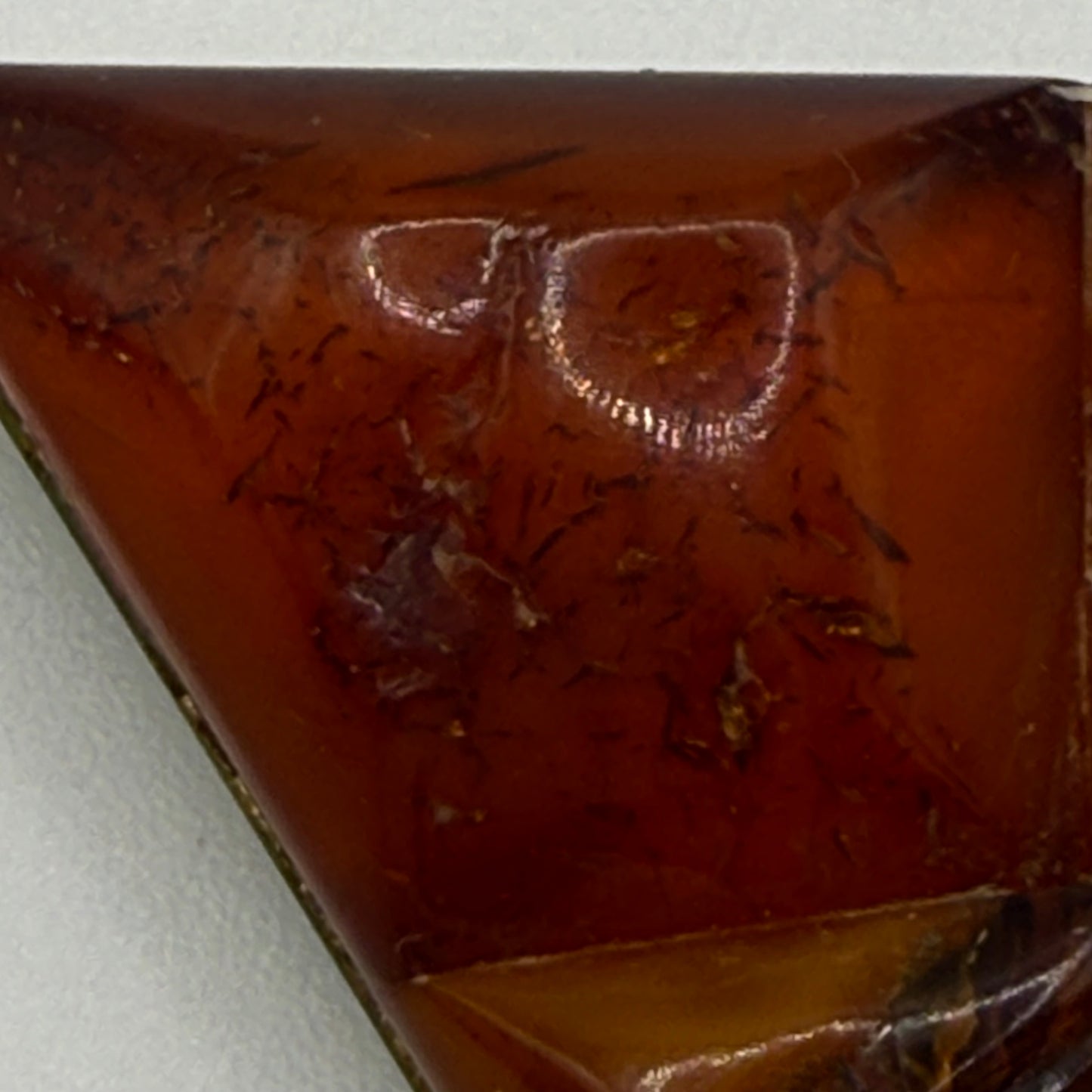 Vintage Amber Triangle Brooch Gold Tone Back Pin Art Deco Style