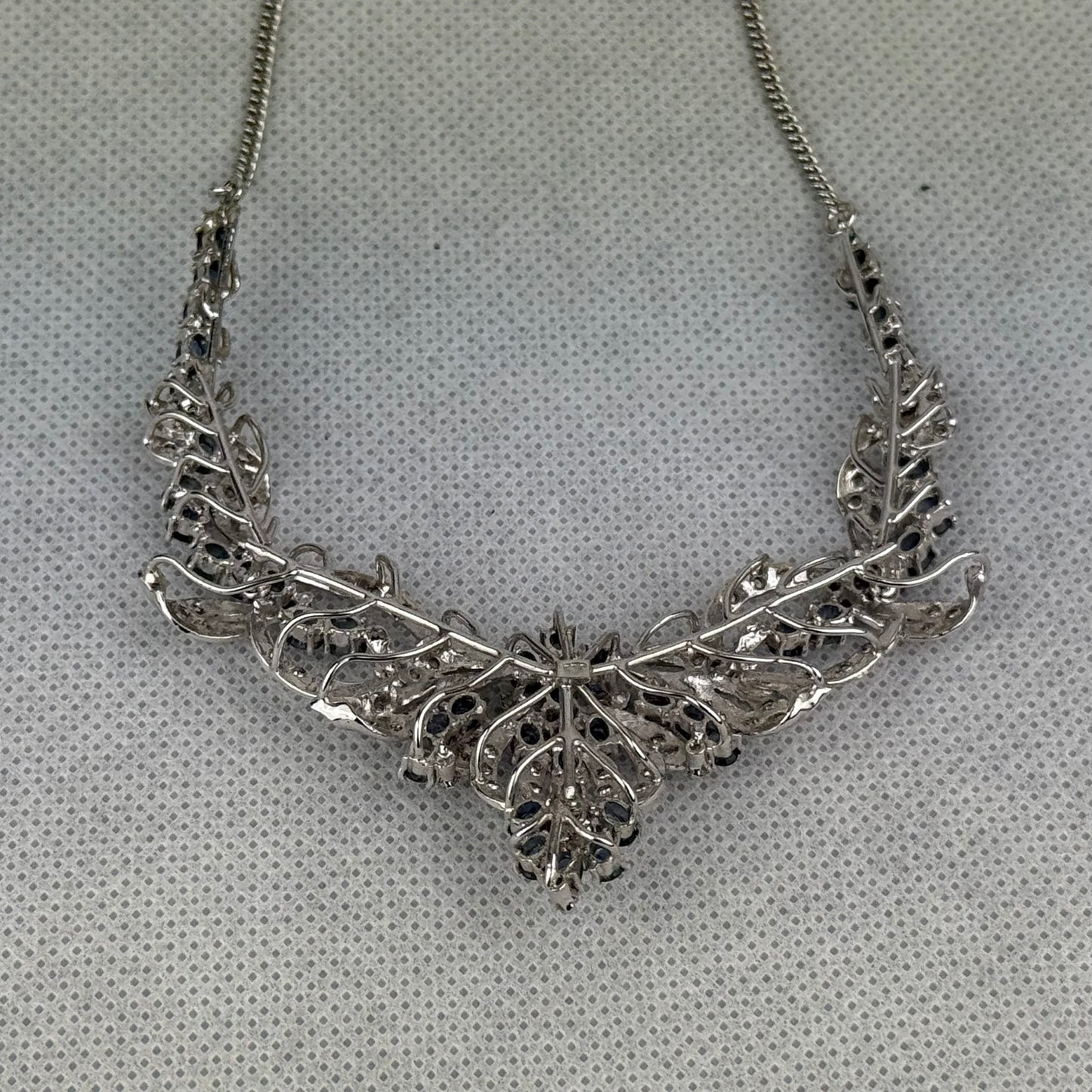 Vintage 925 Sterling Silver Blue Gemstone Necklace 48 cm – 27.3 g Floral Design