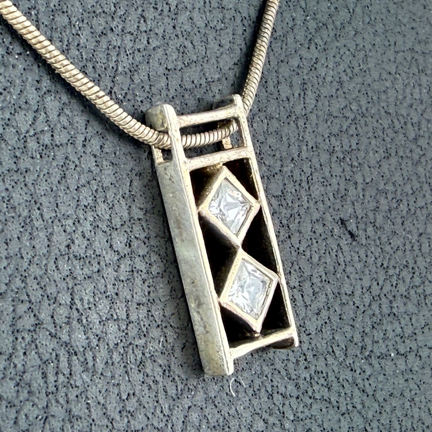 925 Sterling Silver Necklace with Zirconia Pendant 45cm Geometric Vintage Minimalist Jewelry