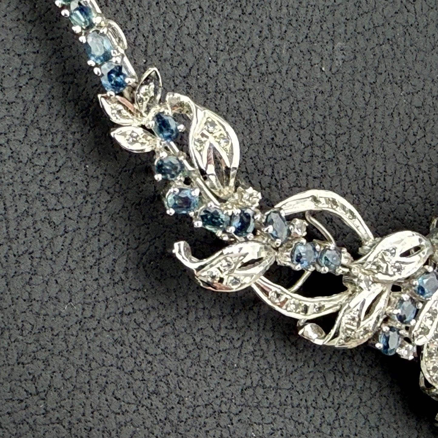 Vintage 925 Sterling Silver Blue Gemstone Necklace 48 cm – 27.3 g Floral Design