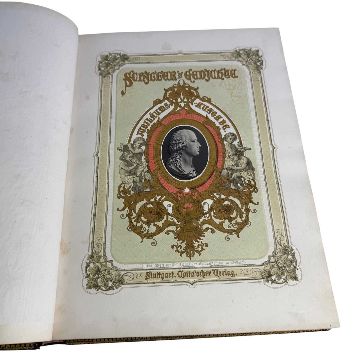 Antique 1859 Schiller’s Gedichte Luxury Binding Gilt Leather Large Folio Stuttgart Cotta
