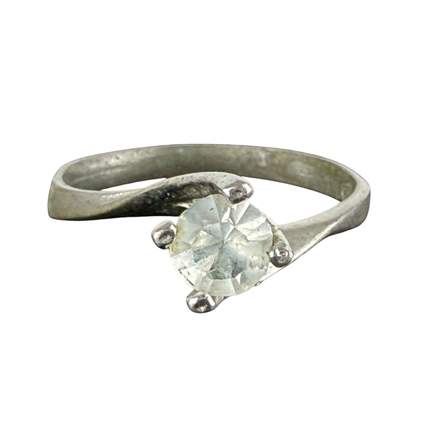 800 Silver Solitaire Ring Clear Stone Minimalist Vintage Size 57