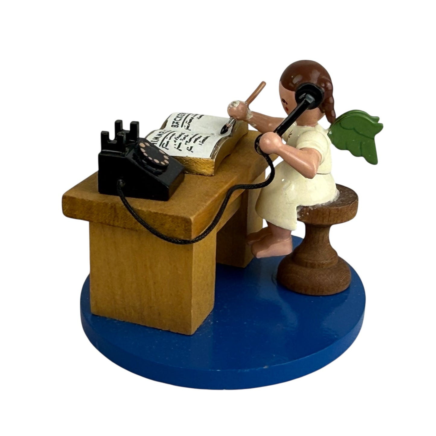 Richard Glässer Angel Desk Figurine Erzgebirge Wood Angel Writing Scene 6cm Germany Folk Art Collectible