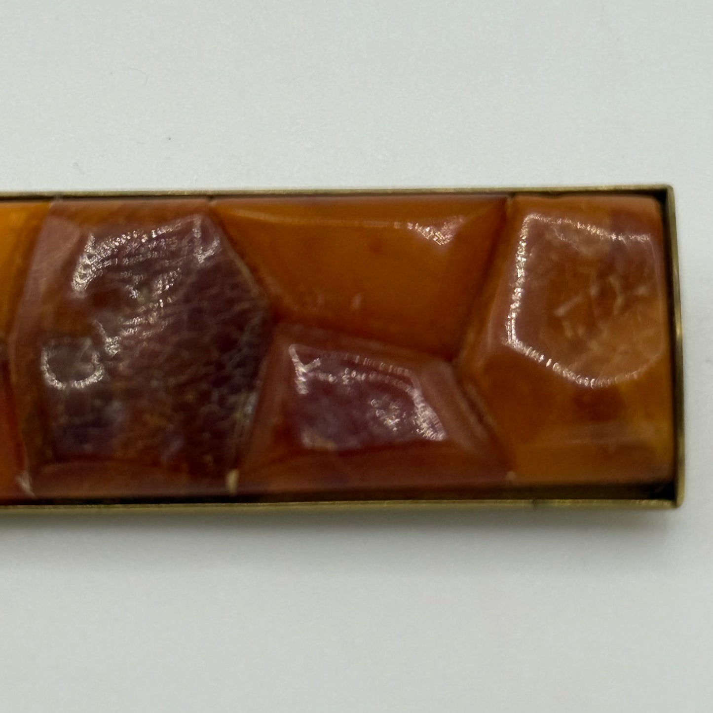 Vintage Natural Amber Mosaic Bar Brooch Art Deco Style Gold Tone Setting 8.8g