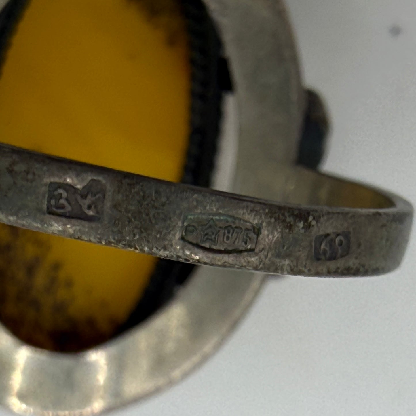 Vintage Soviet Silver Ring 875 with Large Butterscotch Amber – USSR Era Statement Ring