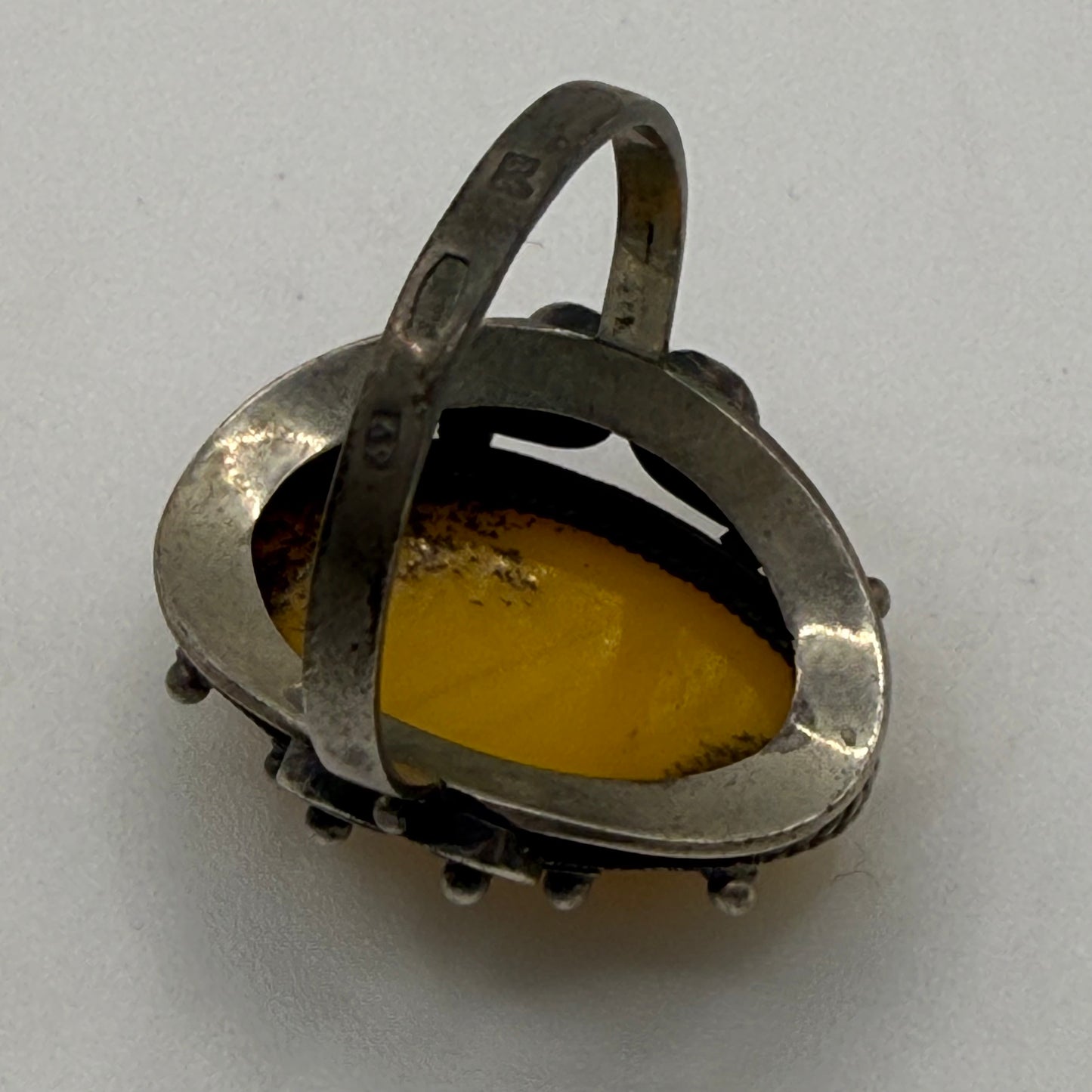 Vintage Soviet Silver Ring 875 with Large Butterscotch Amber – USSR Era Statement Ring