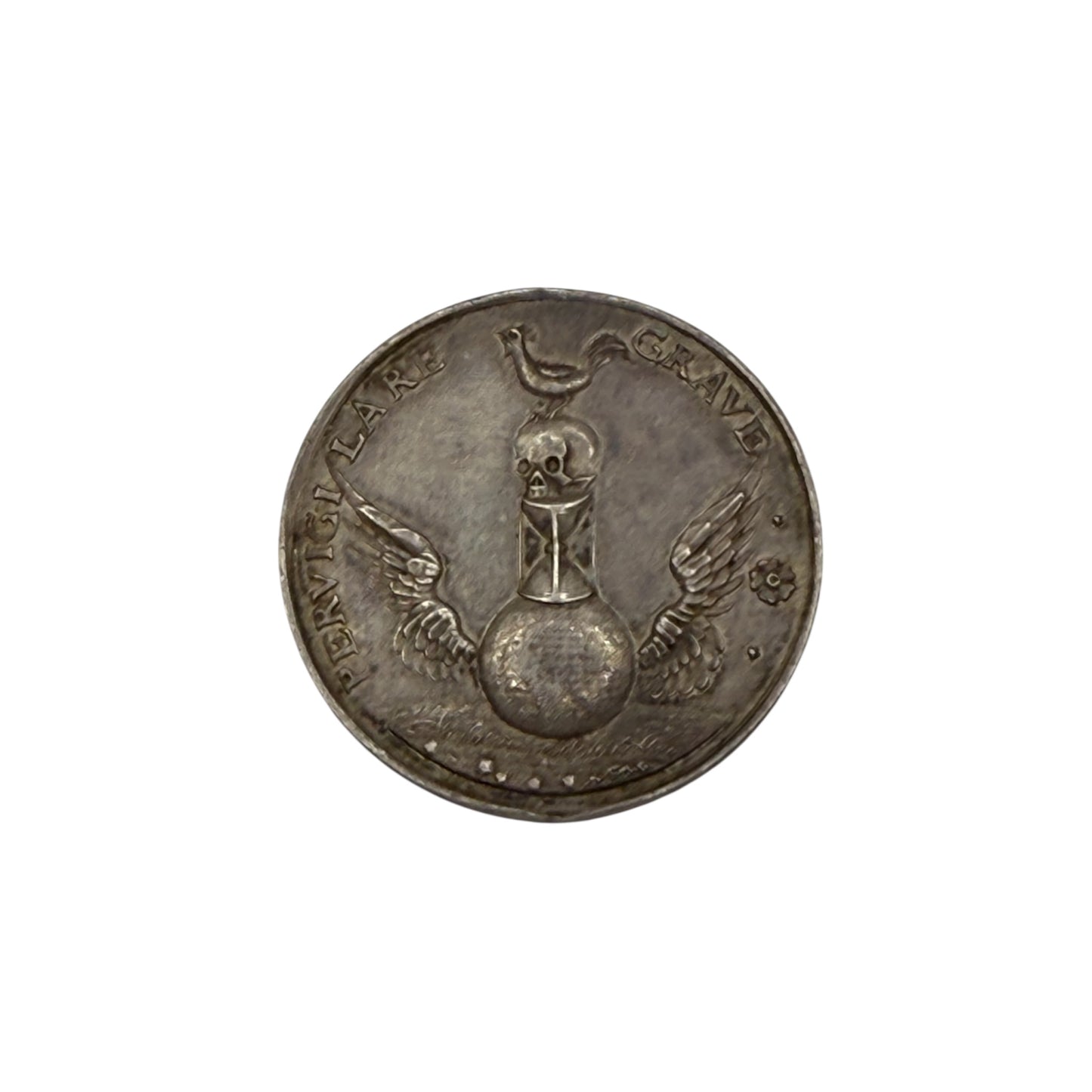 Antique Silver Memento Mori Medal – Skull, Hourglass & Wings – German Vanitas, c. 1700