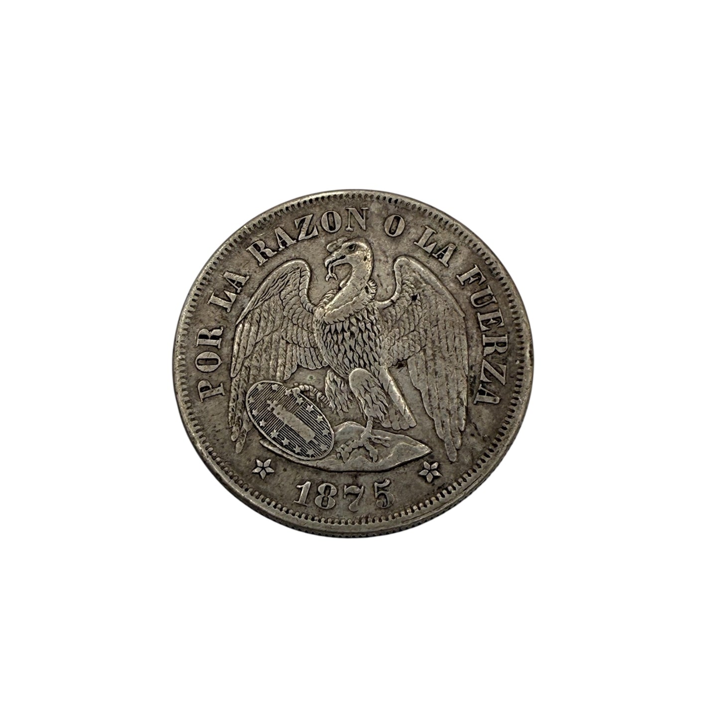1875 Chile 1 Peso silver coin obverse with condor design