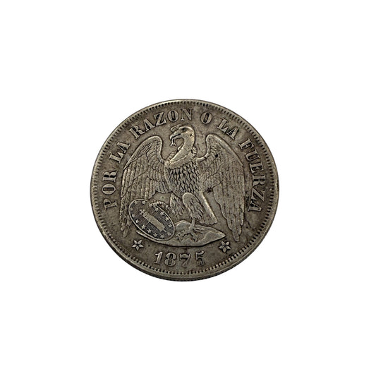 1875 Chile 1 Peso silver coin obverse with condor design