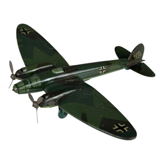 Lehmann Tin Toy Heinkel Fighter Plane WWII Green 5.5 Inch Vintage Germany 1930s