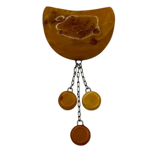 Vintage Baltic Amber Brooch with Dangles | Natural Amber Pin Pendant | 9.65 g